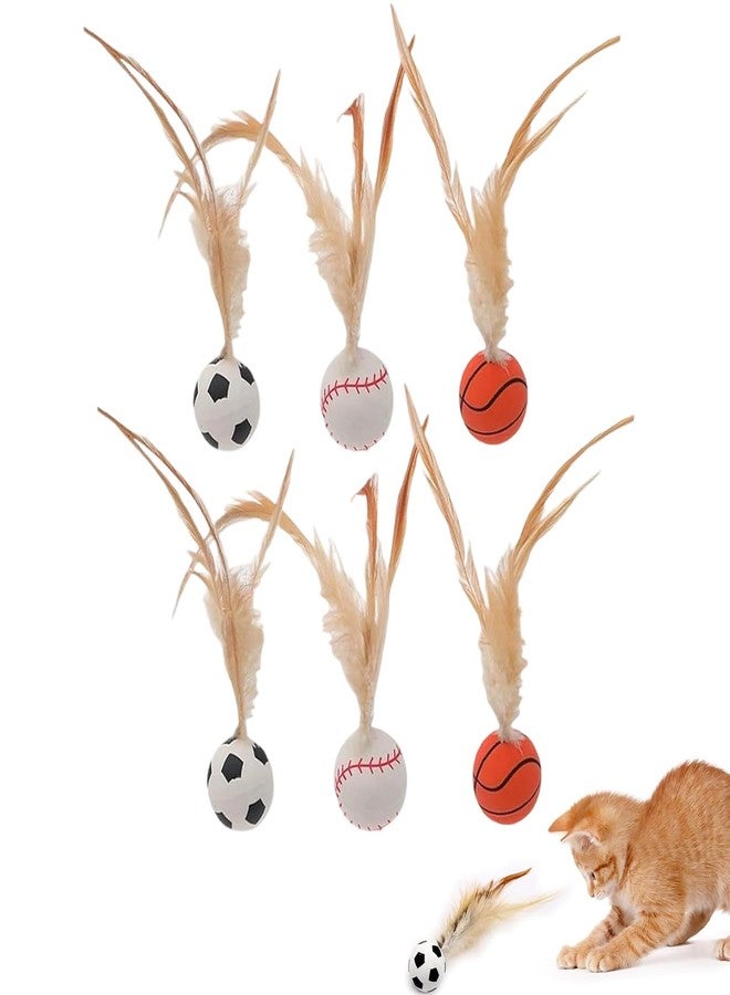 Plexaris Cat Ball, 6PCS Bouncy Ball with Feather for Indoor Cats, Interactive Kitten Toys for Kitten, Small Dog Toy Balls, Pet Toys with Basketball, Baseball, Badminton Designs - Image 1